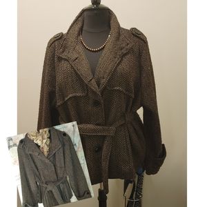 Women's Plus Size Black and Light Brown Wool Coat